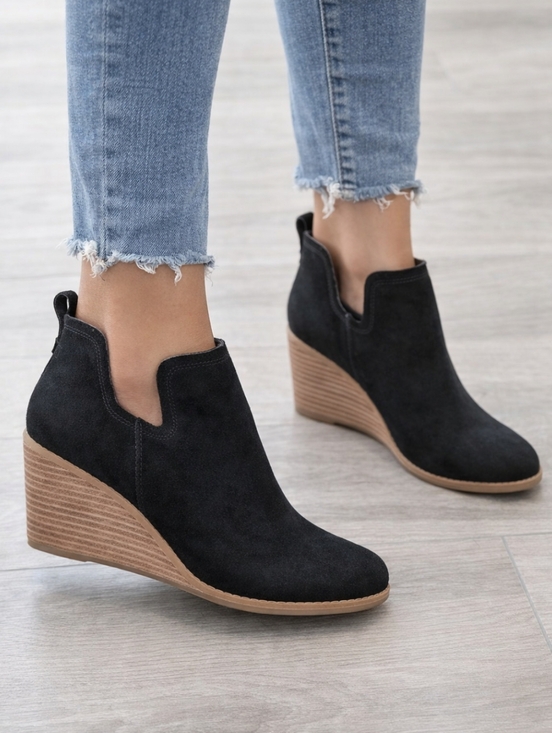 Toms Shoes - Toms Black Wedge Ankle Booties Size 11